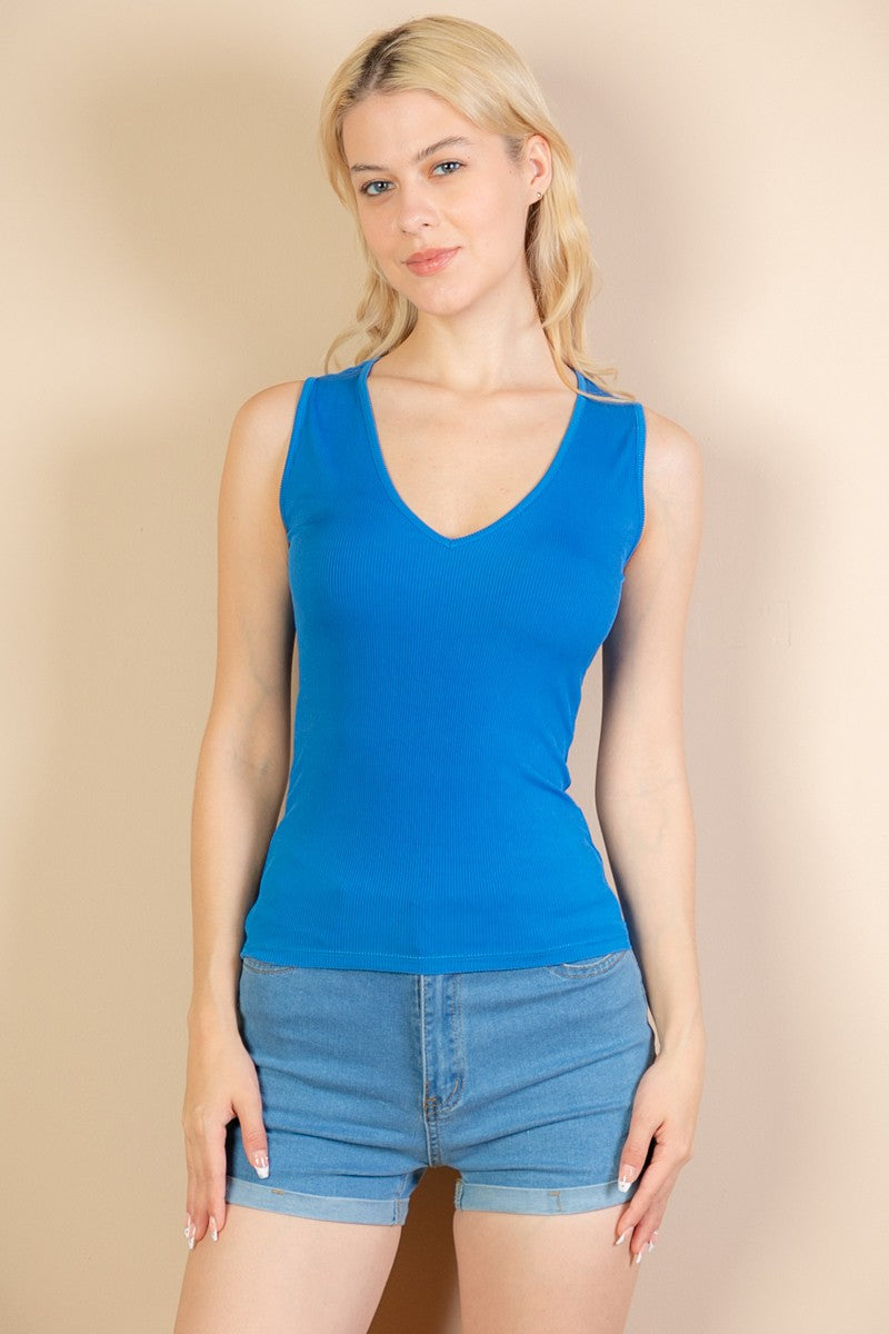 Ribbed V-Neck Sleeveless Top