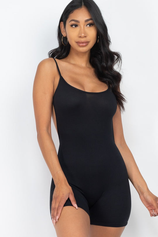 Solid Sexy Backless Cami Romper