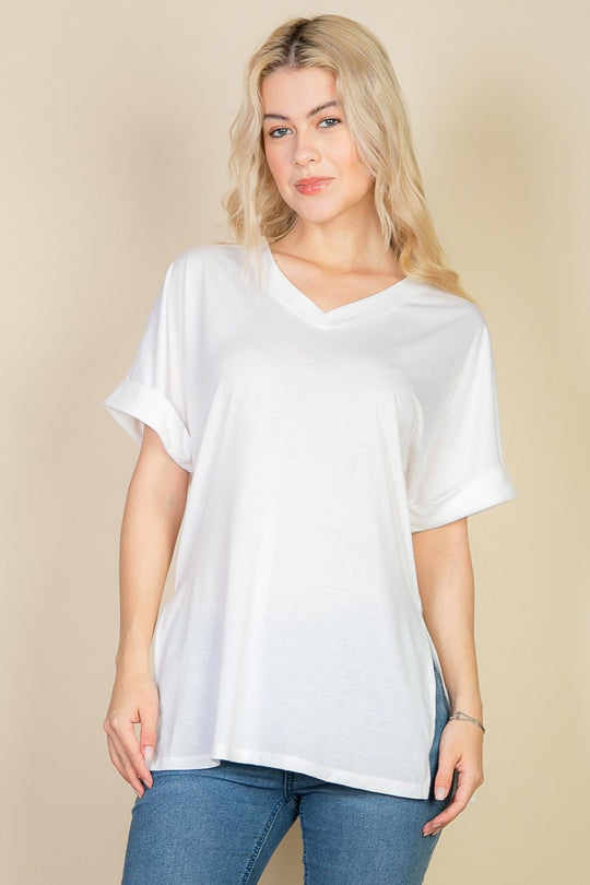 Batwing Sleeve Side Slit Oversized Tee shirt top