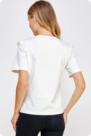 Pearl And Lace Embellished Short Sleeve Tee Top