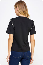 Pearl And Lace Embellished Short Sleeve Tee Top