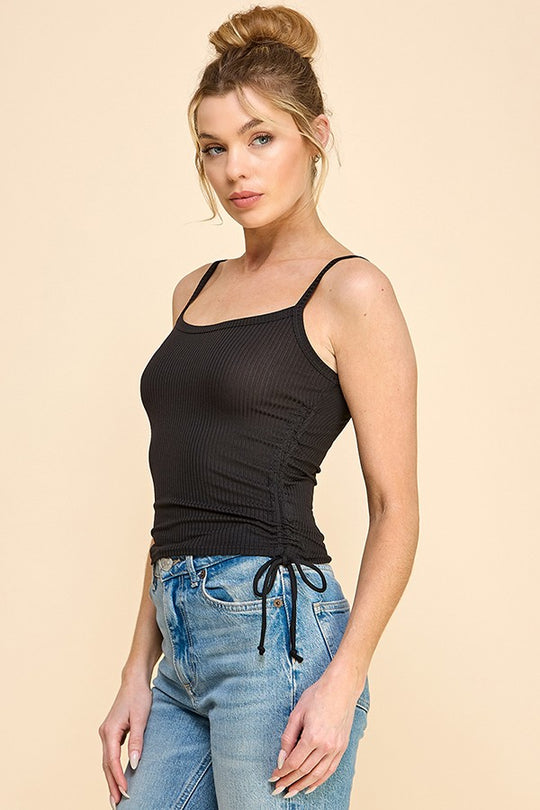 Side Ruching Cami Ribbed Top