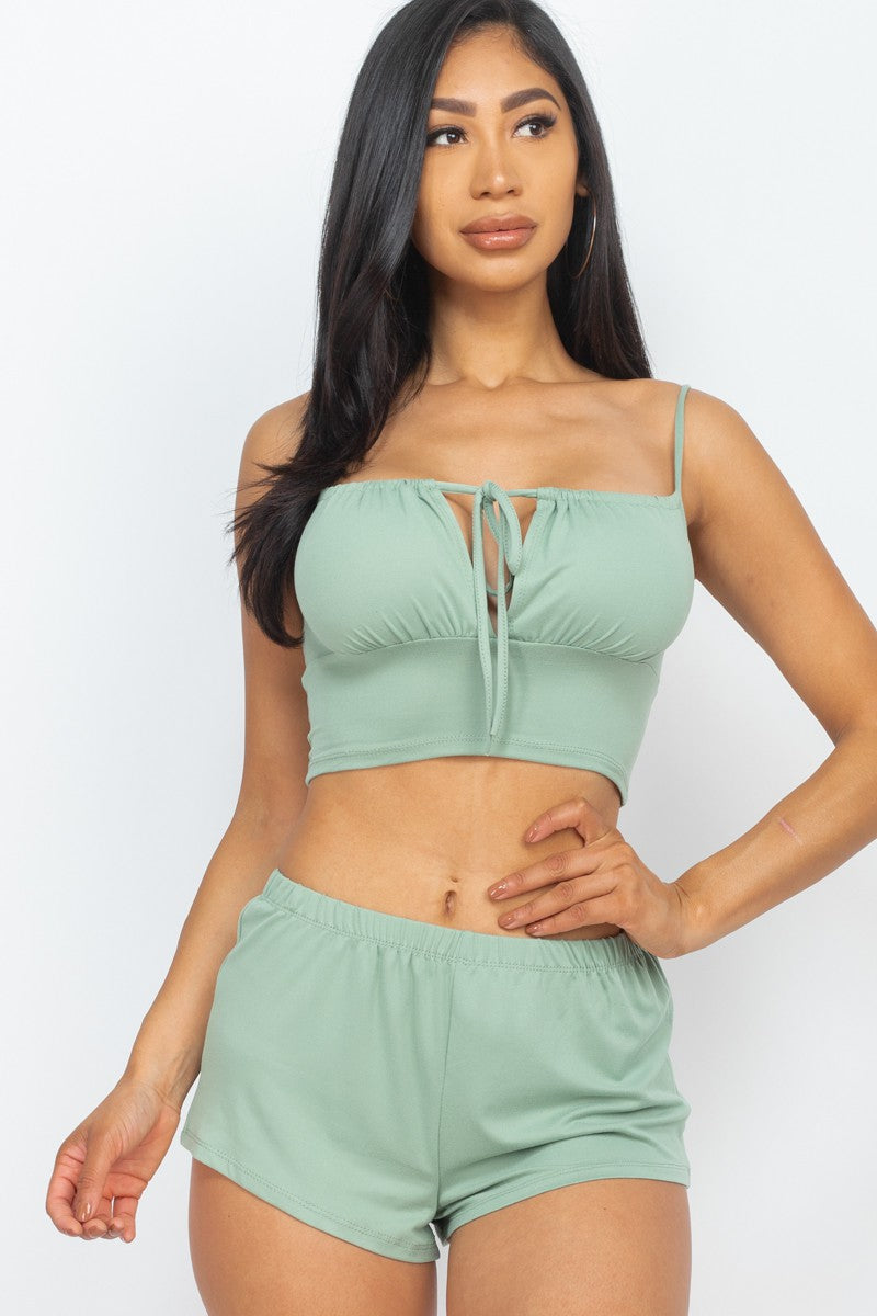 CAMISOLE TIED CROP TOP & SHORTS SET