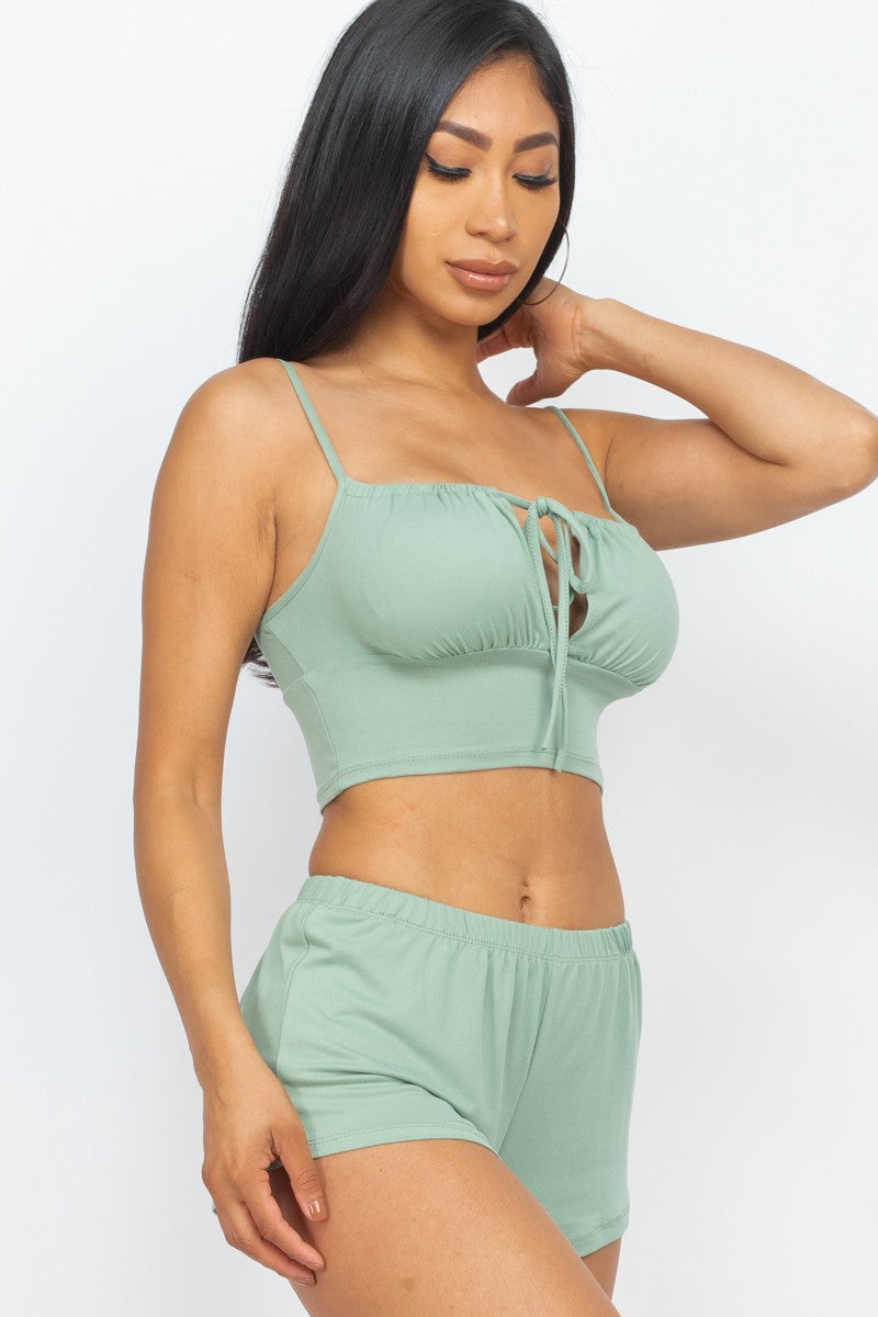 CAMISOLE TIED CROP TOP & SHORTS SET