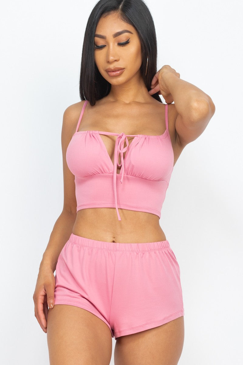 CAMISOLE TIED CROP TOP & SHORTS SET