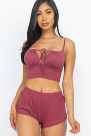 CAMISOLE TIED CROP TOP & SHORTS SET