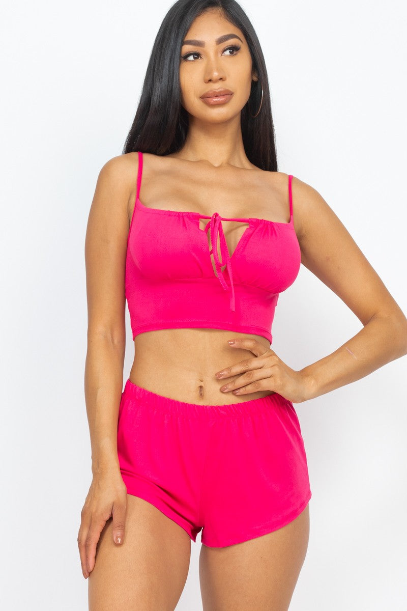 CAMISOLE TIED CROP TOP & SHORTS SET