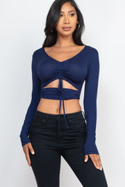 Women's Drawstring Ruched Cutout Front Crop Top