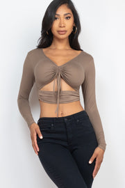 Women's Drawstring Ruched Cutout Front Crop Top