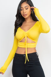 Women's Drawstring Ruched Cutout Front Crop Top