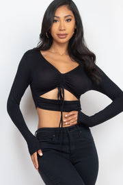 Women's Drawstring Ruched Cutout Front Crop Top