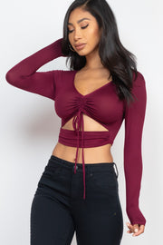 Women's Drawstring Ruched Cutout Front Crop Top