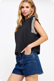 Contrast Rolled Up Cuff Knit Tee Top