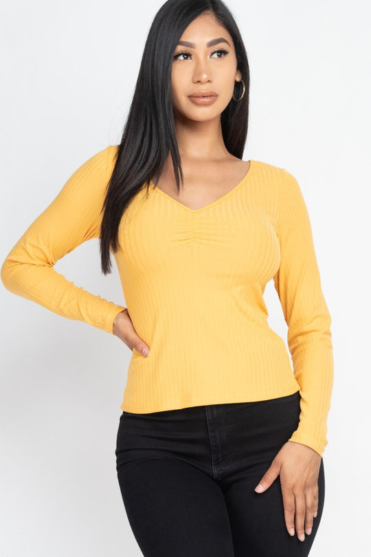 Ruched Chest detail Ribbed Top