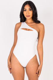 Missy Ribbed Knit Cut Out One Shoulder Bodysuit