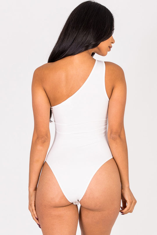 Missy Ribbed Knit Cut Out One Shoulder Bodysuit