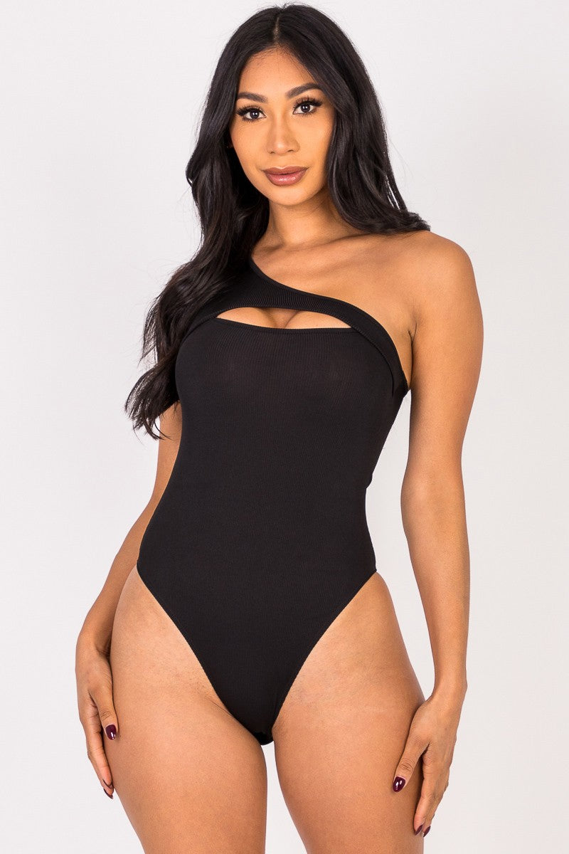 Missy Ribbed Knit Cut Out One Shoulder Bodysuit