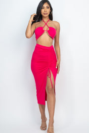 Crisscross Halter Top & Adjustable Skirt Beach Set