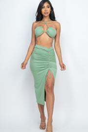 Crisscross Halter Top & Adjustable Skirt Beach Set