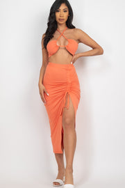 Crisscross Halter Top & Adjustable Skirt Beach Set