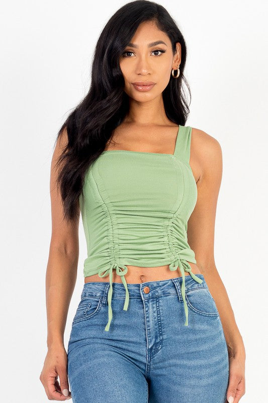 Front Ruched With String Square Neck Crop Top