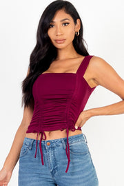 Front Ruched With String Square Neck Crop Top