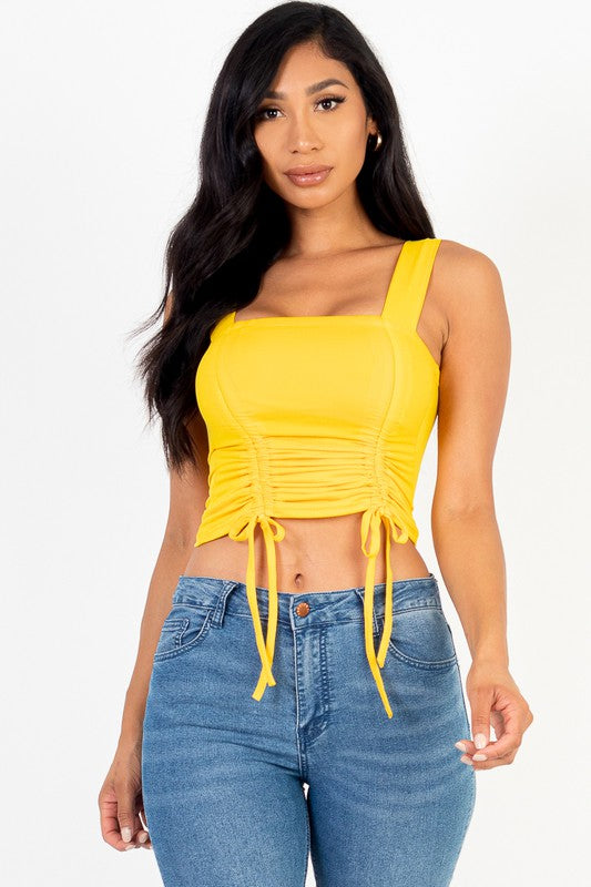 Front Ruched With String Square Neck Crop Top