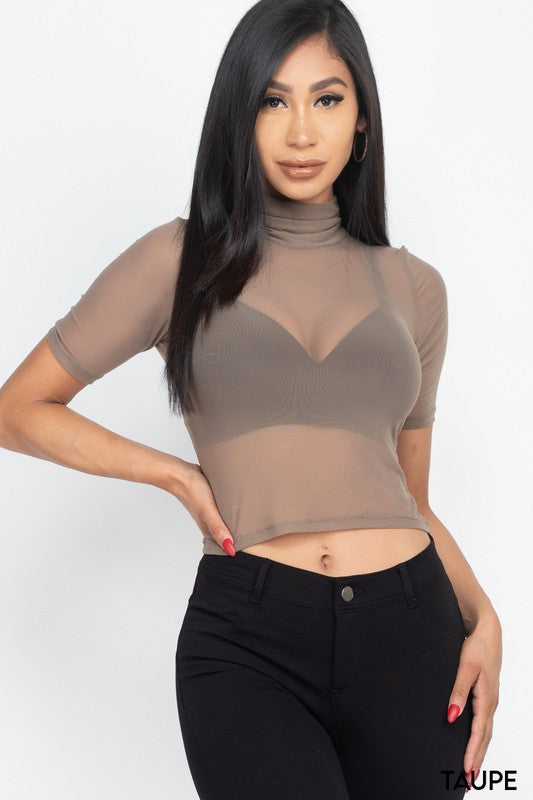 Mesh shirt Sheer Mock Neck Crop Top