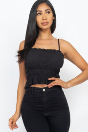 spaghetti strap Tiered Shirred Body Crop Top