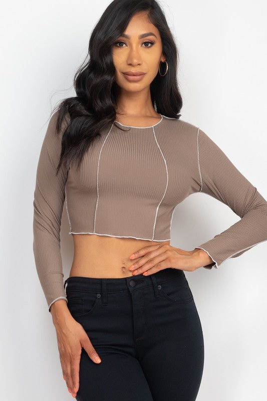 Basic Long sleeve Exposed Seam Crop Top