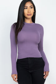 Mock Neck Solid Long Sleeve Top