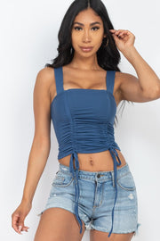 Front Ruched With String Square Neck Crop Top