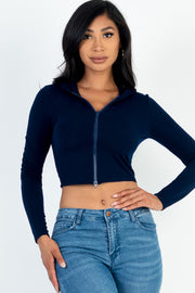 French Terry Crop Zip Up Hoodie