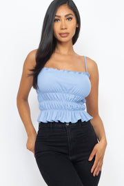 spaghetti strap Tiered Shirred Body Crop Top