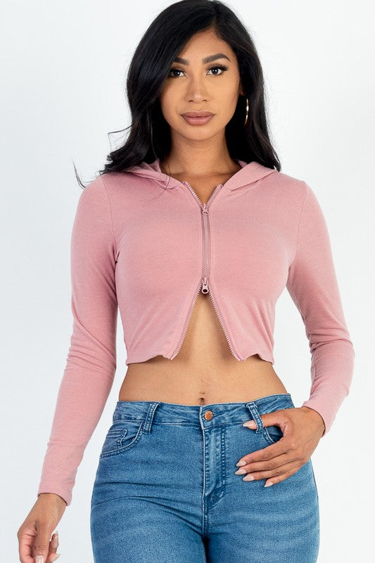 French Terry Crop Zip Up Hoodie