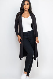 Basic Long-Sleeve Long Belted Cardigan