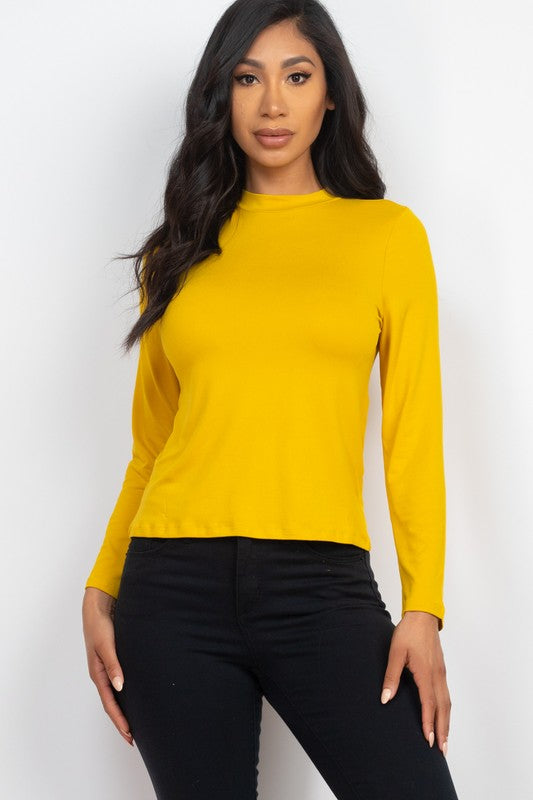 Mock Neck Solid Long Sleeve Top