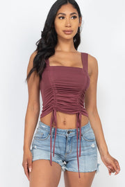 Front Ruched With String Square Neck Crop Top