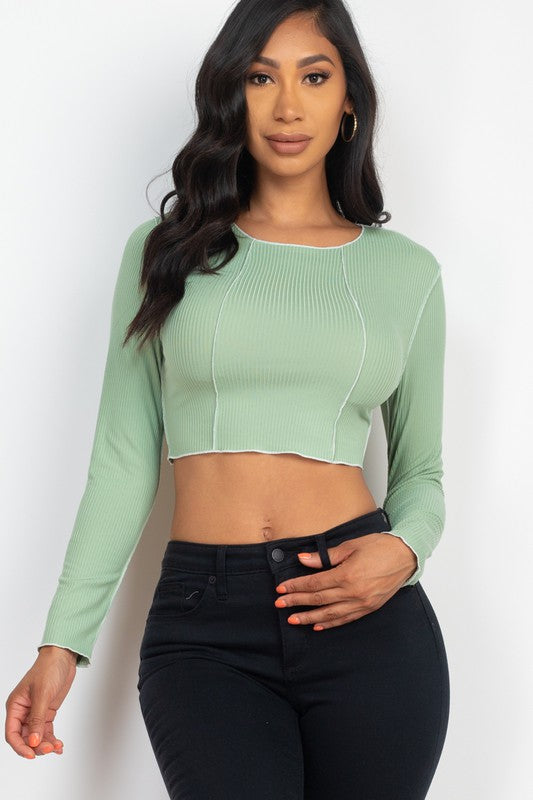 Basic Long sleeve Exposed Seam Crop Top