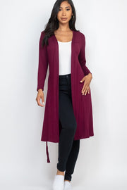 Basic Long-Sleeve Long Belted Cardigan