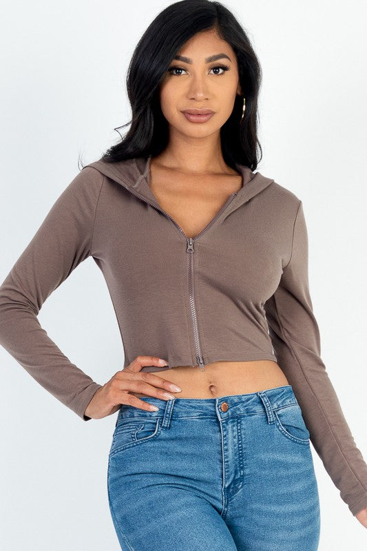 French Terry Crop Zip Up Hoodie