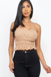 spaghetti strap Tiered Shirred Body Crop Top