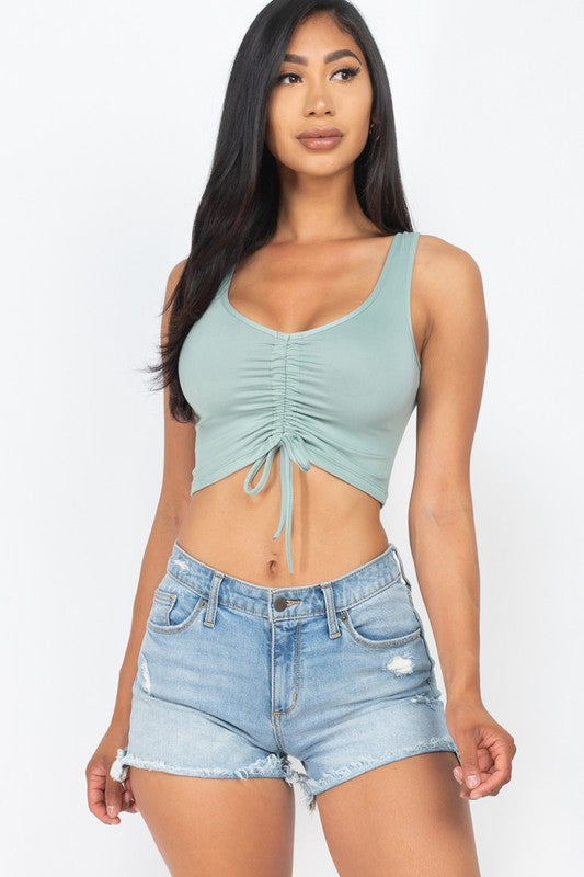 Front Adjustable Ruched Crop Active Top