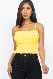 spaghetti strap Tiered Shirred Body Crop Top