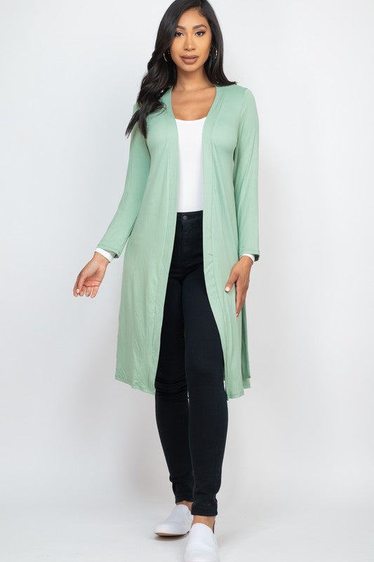 Basic Long-Sleeve Long Belted Cardigan