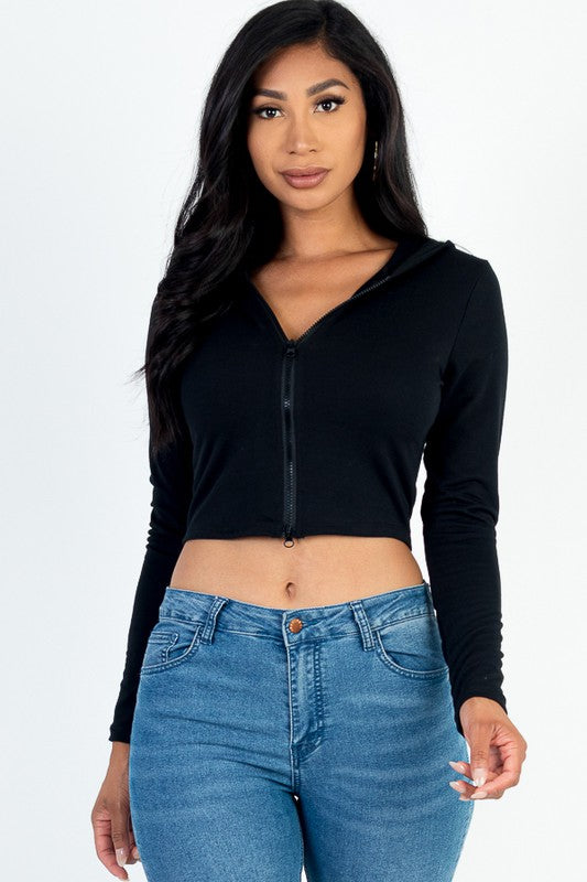 French Terry Crop Zip Up Hoodie