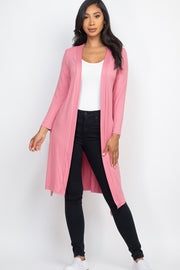 Basic Long-Sleeve Long Belted Cardigan