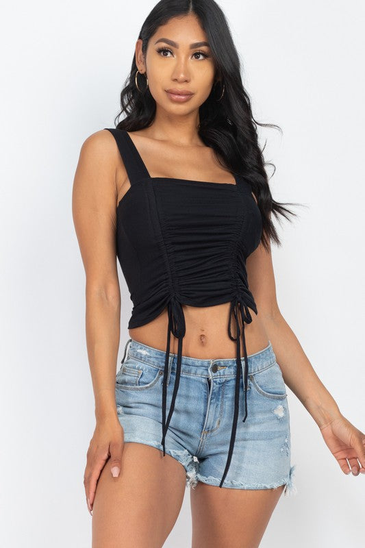 Front Ruched With String Square Neck Crop Top