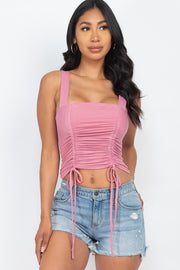 Front Ruched With String Square Neck Crop Top