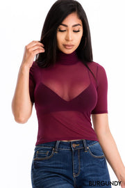 Mesh shirt Sheer Mock Neck Crop Top